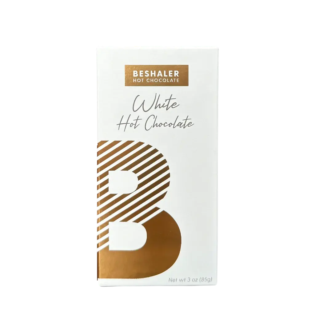 Beshaler White Hot Chocolate package on a white background