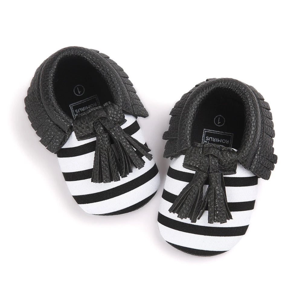Striped Baby Moccasins Black