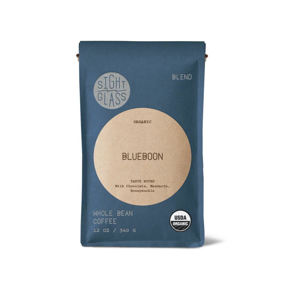 Sight Glass Blueboon coffee package on a white background