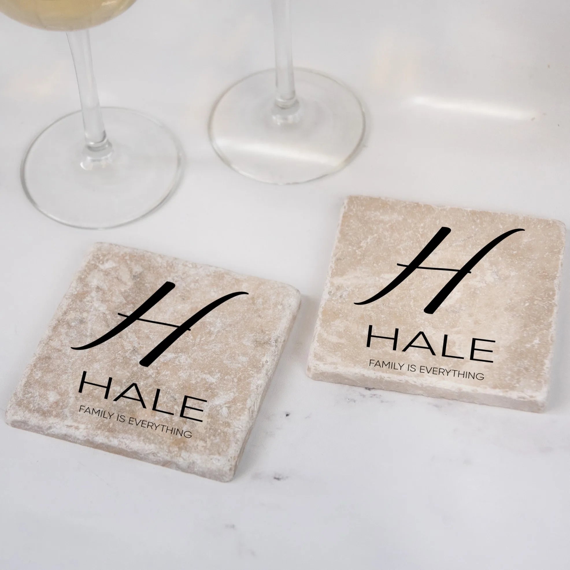 Personalized Marble Coasters & Wine Glasses Gift Set