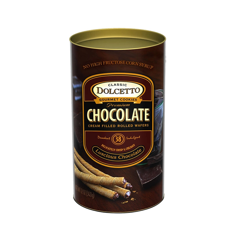 Dolcetto chocolate wafer canister on a white background