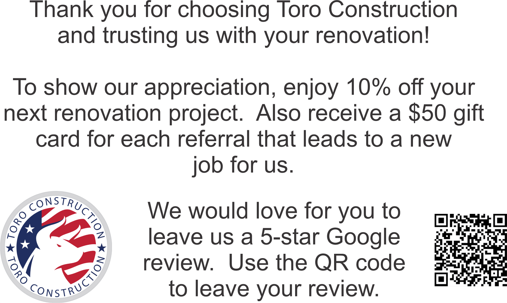 Toro Construction Card