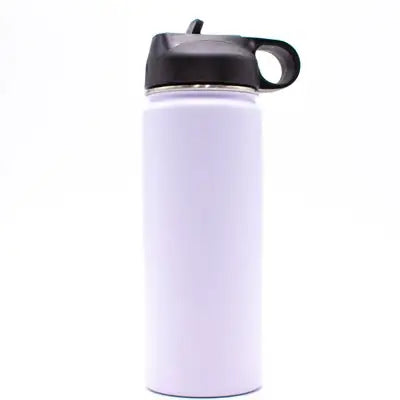 White water bottle with black lid on a white background