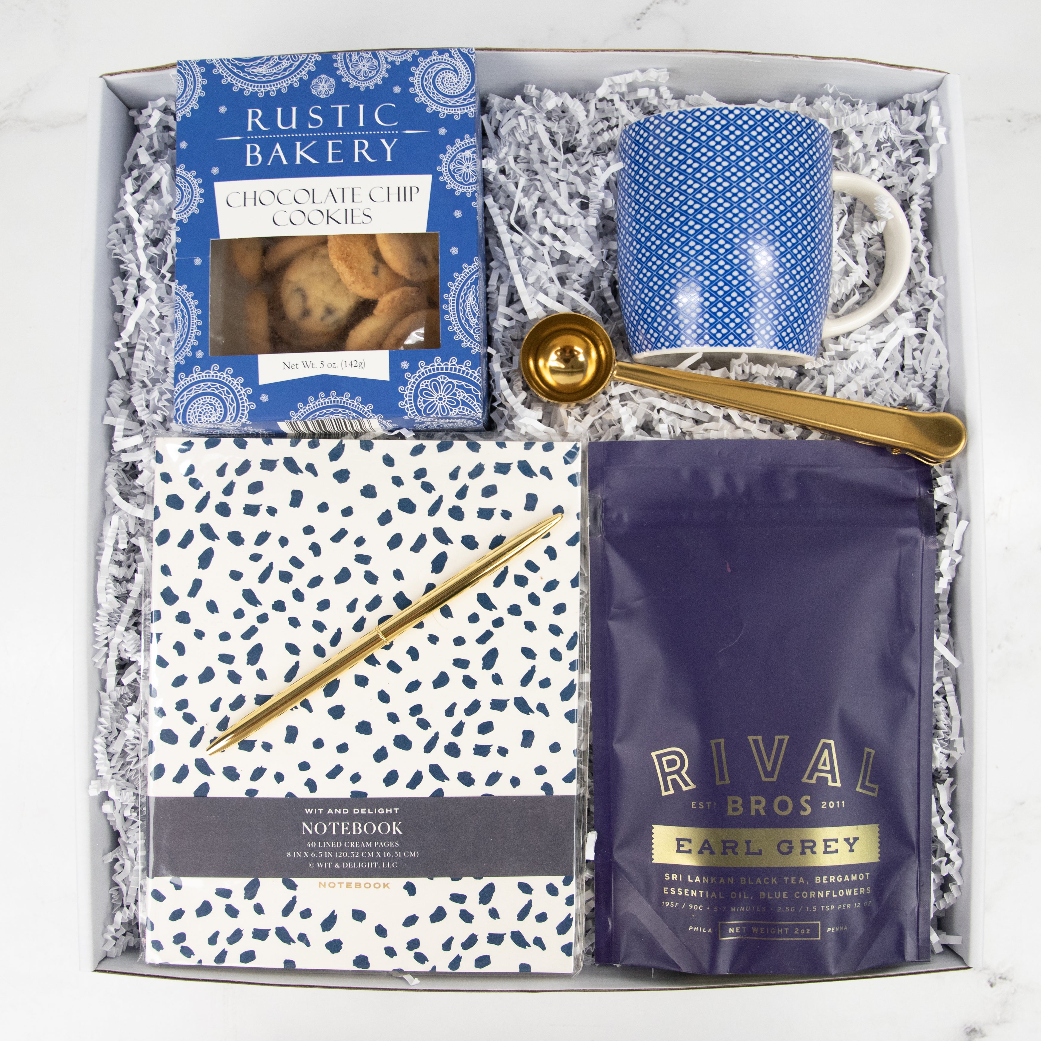 Blue and Gold Tea Gift Box | Curated Afternoon Tea Gift – Shadow Breeze