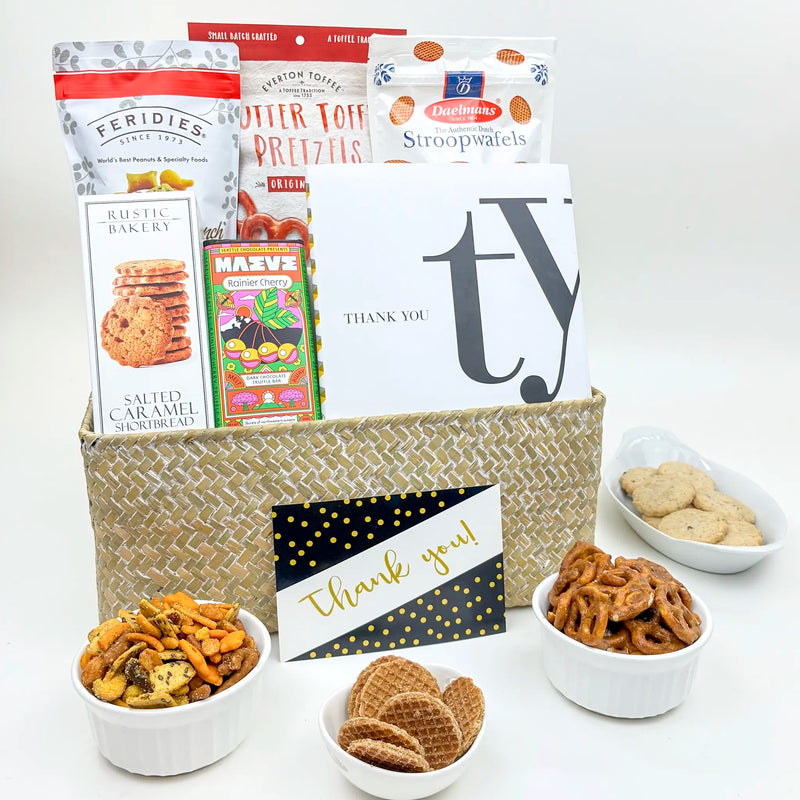 Thank You Gift Basket with Book with Thank You Book and Snacks
