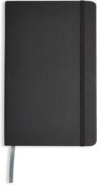 Black notebook with a strap on a white background