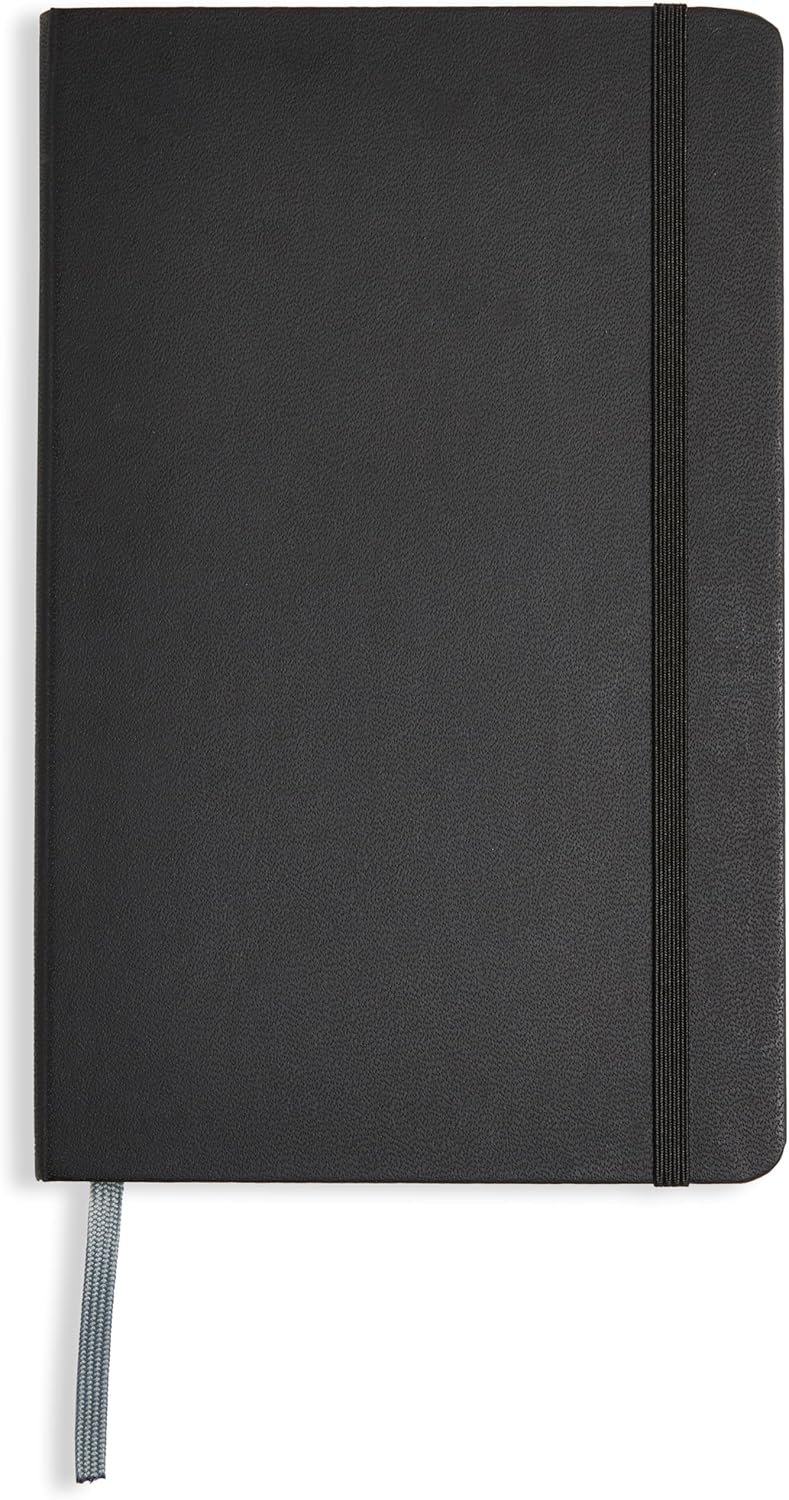 Black notebook with a strap on a white background