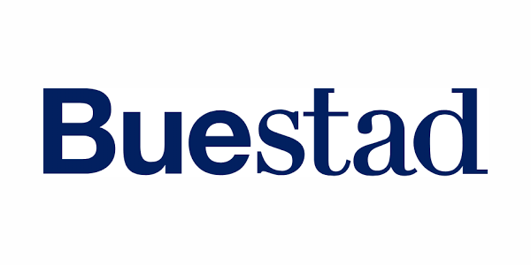 Buestad logo in blue on a white background