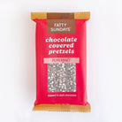 Fatty Sundays peppermint chocolate covered pretzels packaging on a white background
