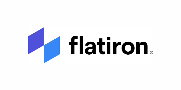 Flatiron logo with blue and purple geometric design on a white background