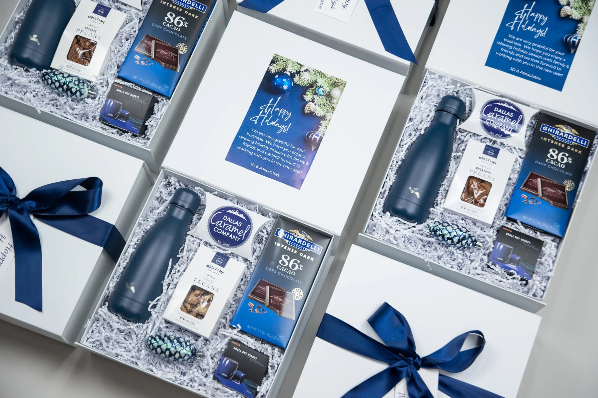 Blue and White Corporate Holiday Gift Boxes