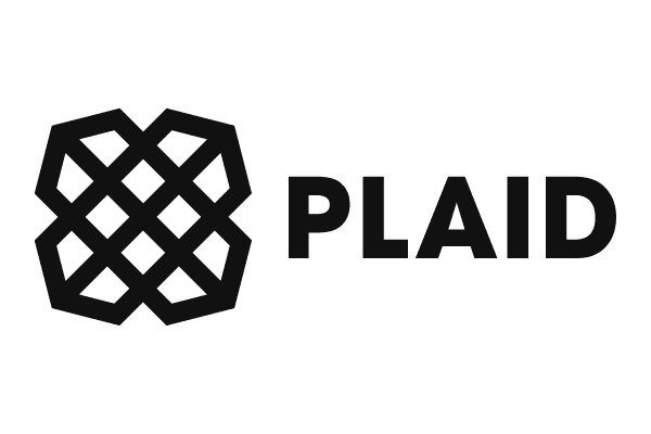 Plaid logo with black geometric design and text on a white background
