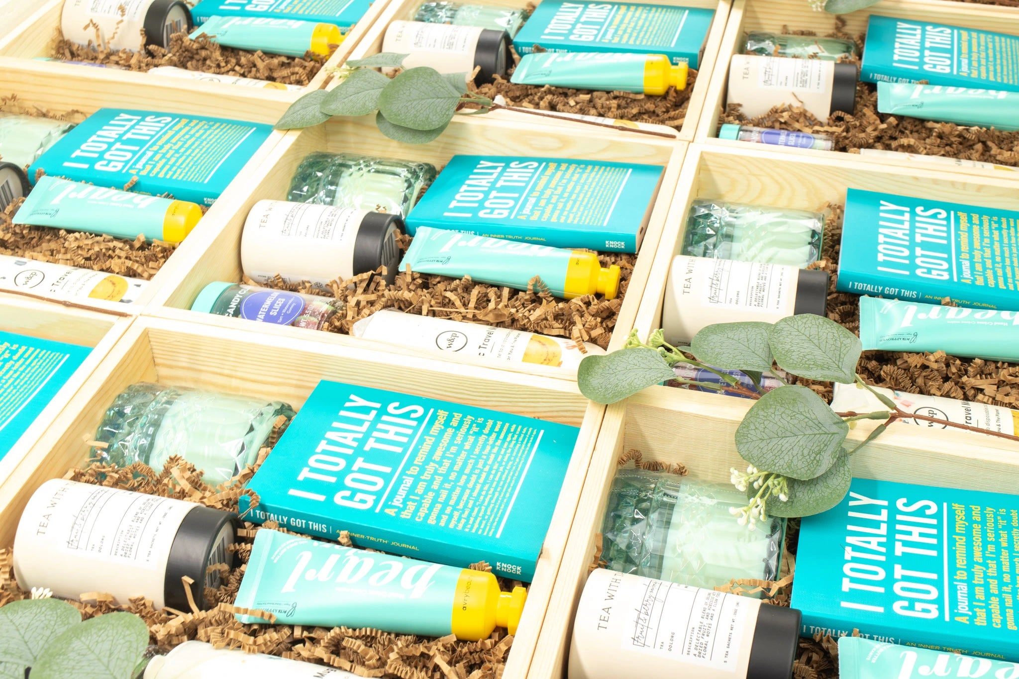 Curated gifts for empoyees in wooden crates