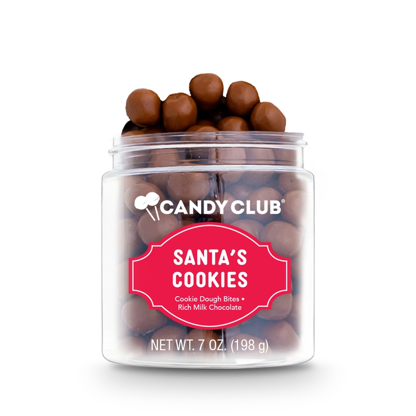 Jar of 'Santa's Cookies' by Candy Club on a white background