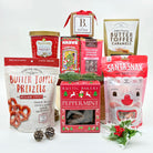 Assorted holiday-themed snack packages on a white background