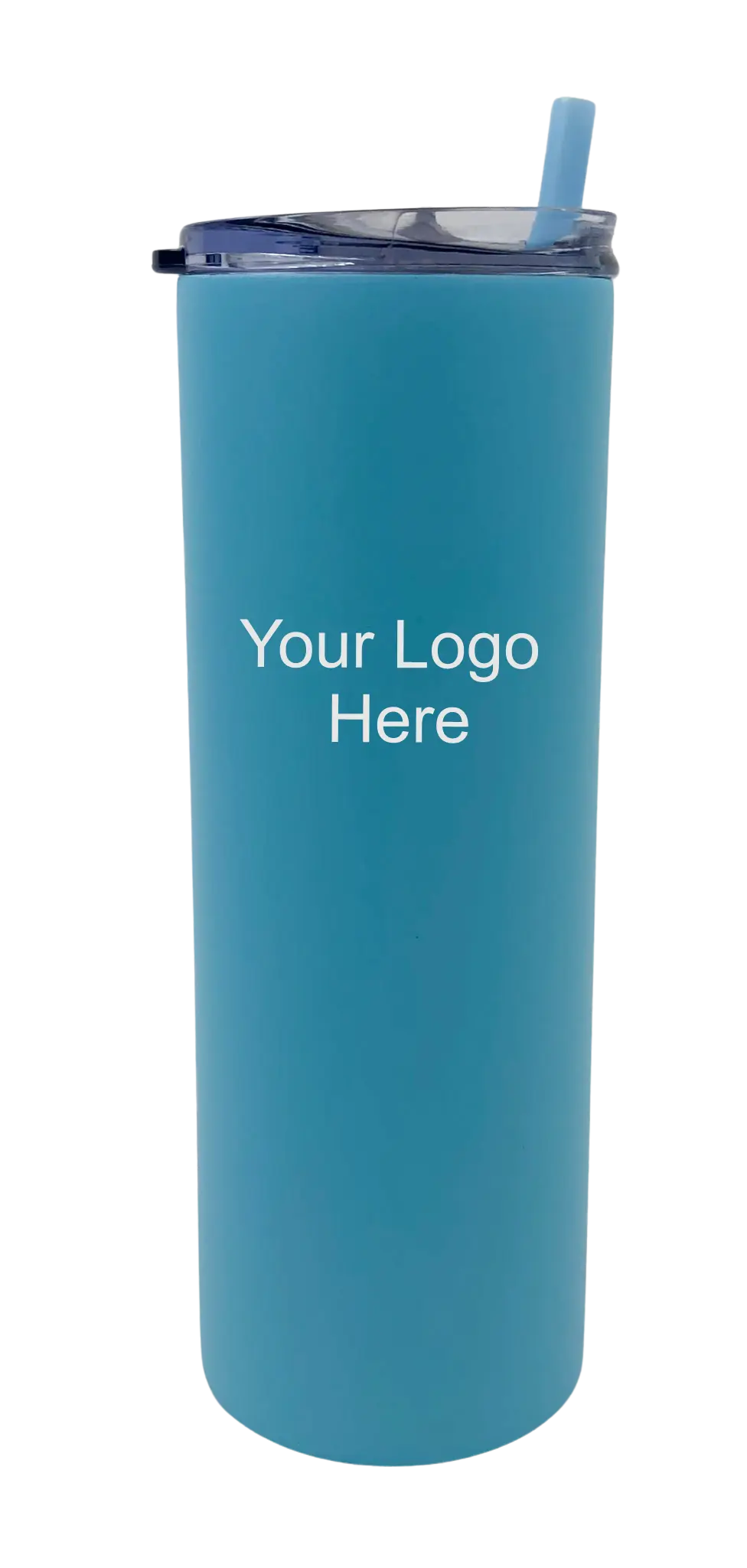 Blue Skinny Tumbler with Straw