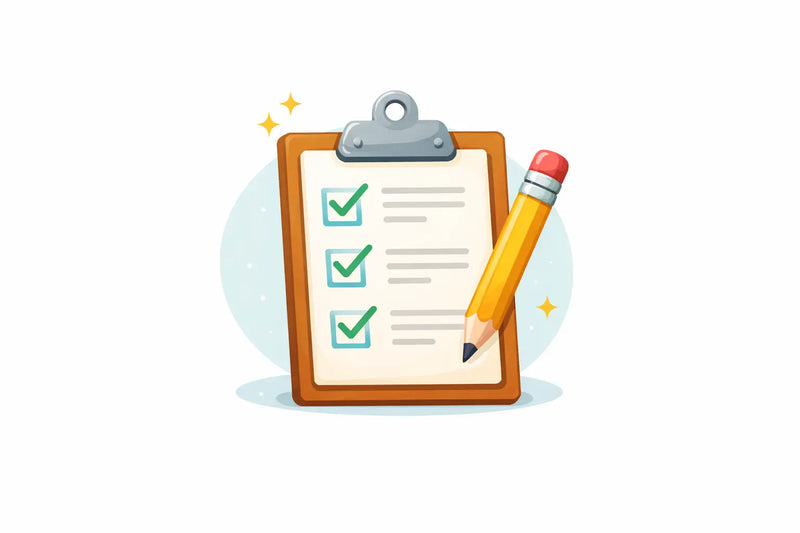 Clipboard with checklist and pencil on a white background