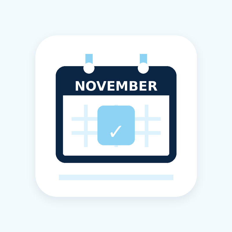 Calendar with November on a light blue background