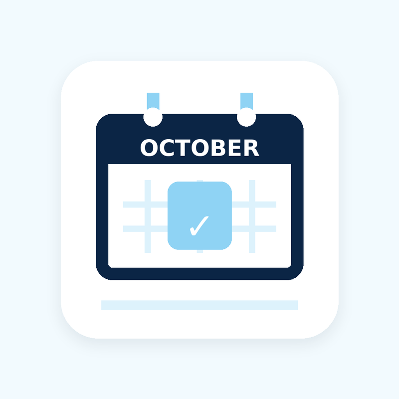 Calendar with October on a light blue background