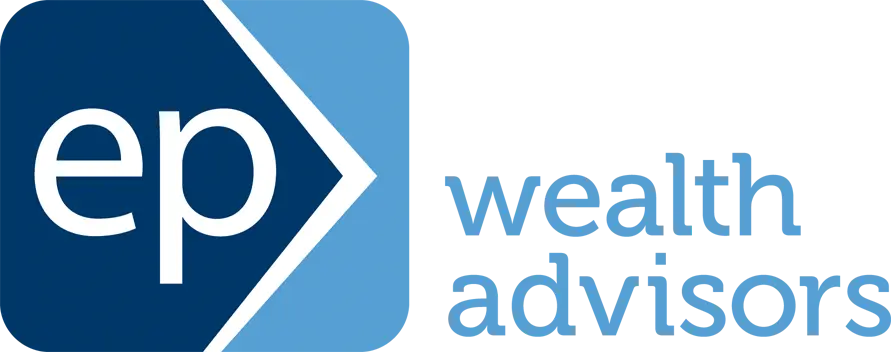 Logo of ep wealth advisors with blue and white colors on a white background